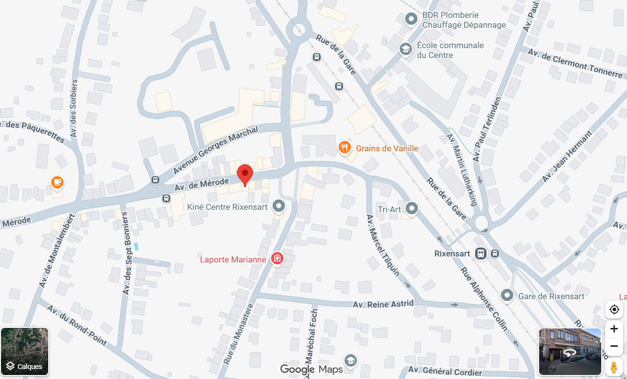 Plan Google Maps situant Optique P. Lebon à l’Avenue de Mérode 8 à Rixensart